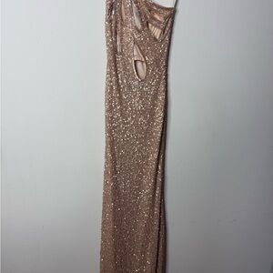 MAC DUGGAL Womens Size 0 Gold SEQUINED Cut out1 SHOULDER Formal GOWN Dress